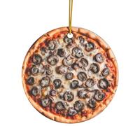 Mushroom Pizza Christmas Ornament Round Foodie Décor, Holiday Tree Decoration, Funny Unique Italian Cuisine Gift for Pizza Lovers & Foodies (Double Sided Flat Printed Design on Ceramic, Not 3D)