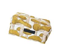 Mushroom Print Cosmetic Bag with Zipper, Neutral Colors, Yellow B | Large Capacity Perfect for Brushes Bottles, Neutral Colors and Access Zipper Ideal for Organizing Daily Use