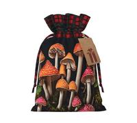 Mushroom -Print Multi-Colored Burlap Drawstring Pouches, Eco-Friendly Bags For Parties Wedding Favors Packaging M Size