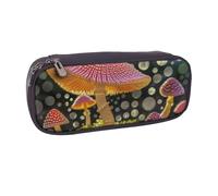 Mushroom Printed Pu Leather Pencil Case Box Flip Pen Bag and Makeup Cosmetic Holder for Girls Boys School Students