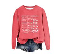 Mushroom Pullover Library Shirt Women Book Lover Sweatshirt Graphic Crew Neck Reader Librarian Teacher Pullover Tops Cool Pullover Ladies, Red (watermelon red), S
