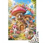 Mushroom Rabbit Flower 1000pcs For Family Mini Puzzle Challenging | 38x26cm Cardboard Living Room Decor Durable Structure Birthday Gift Anxiety Relief