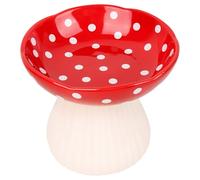Mushroom Raised Cat Bowl - Cute Polka Dot Elevated Ceramic Food and Water Dish, Wide Shallow Design for Whisker Fatigue Relief