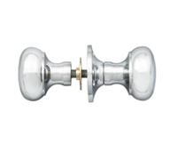 Mushroom Rim Knob Internal Door Handle Set with Rim Spindle and Fixings for Wooden Doors Traditional Rim Door Hardware Pack (Satin Chrome, 55mm Dia. Rose, 51mm Dia. knob)
