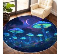Mushroom Round Rug 120cm, Forest Mushrooms Circle Rugs, Magic Forest Rug, Washable Round Carpet for Kitchen Dining Living Room Bathroom Beneath the Furniture