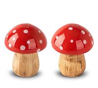Mushroom Salt and Pepper Shakers Set Ceramic Red Toadstool Dispenser