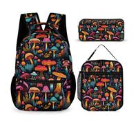 Mushroom School Backpack 3 Piece Set for Kids Age 11, Plant Theme Book Pack 3 Piece Set Year 5 for Young Learners Weekend Adventures Sports Practice and Family Travel