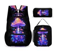 Mushroom School Bag Set with Lunch Tote and Pencil Case for Girls Age 10, Plant Theme Book Pack 3 Piece Set Year 5-7 for Girls Outdoor Learning Family Trips and Weekend Adventures