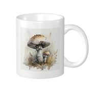 Mushroom Set Of 1 Printing Mug Watercolor Beautiful Botanical Artistic Designs Farmhouse yellow white Ceramic Decorative Light Weight Outdoor School Camping Bedroom Flat Bottom Tea Cups 11 Ounce