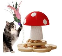 Mushroom-shaped sisal scratching post with non-slip protection as an interactive tower - with toy, for climbing, enriching and movement of kittens, for protecting walls, couch, carpet and furniture