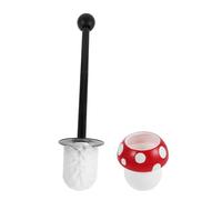Mushroom Shaped Toilet Brush and Holder with Long Handle Red Plastic