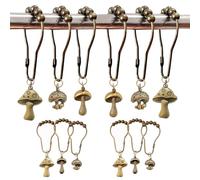 Mushroom Shower Curtain Hooks, 12Pcs Rustproof Metal Cute Retro Mushroom Shower Curtain Hooks Rings for Boho Fairy Forest Country Cottagecore Style Home Bathroom Decor (Set-Bronze)