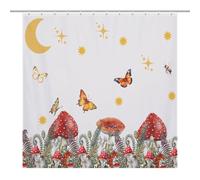 Mushroom Shower Curtain,Retro Boho Plant Botanical Colorful Butterfly Moon Star Print for Bathroom Curtain Cloth Fabric Home Decor with Hooks Set, 72x72Inch (183x183cm)