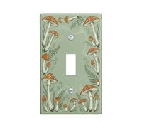 Mushroom Single Light Switch Cover Plate, Nature Rustic Fern Swirl Fall Green Plastic Standard Size Wall Switch Plates Accents for Home Living Room New Apartment Decor (Single)