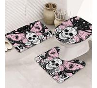 Mushroom Skeleton Gothic Garden Bathroom Rugs Sets 3 Piece, Soft Absorbent Memory Foam Bath Mats And U Shaped Contour Toilet Rug, Home Decoration, Quick Dry