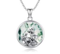 Mushroom Skull Necklace 925 Sterling Silver Skull Skeleton Pendant Necklace with Moss Agate Pendant Gothic Mushroom Jewellery for Men Women