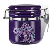 Mushroom Smell Proof Container Half Oz (250ml), Separate Space for Humidity Pack To Keep Herbs Fresh For Months - Cute Girly Stash Jar, Smell Proof Case Airtight Storage Holder Accessories - Purple