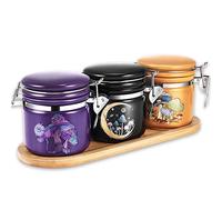 Mushroom Smell Proof Jar Bundle - 3 Pack (250ml -half oz), Pottery Smell Proof Container with Bamboo Holder Kit, Versatile Airtight Storage Set Cute Mushroom Gift for Connoisseur - Purple Black Yellow