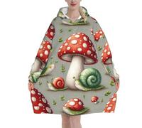 Mushroom-Snail-Lover Wearable Oversized Flannel Blanket Hoodie For Adults, Long Sleeve Hooded Blanket Sweatshirt