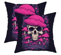 Mushroom Square Throw Pillow Covers Skull Funny Novelty Goth Gothic Plants Weird Country Hot Pink Black Velvet Soft Cozys Decor Washable Bed Home Living Room Sofa Indoor Pillow Covers Set 18x18inch
