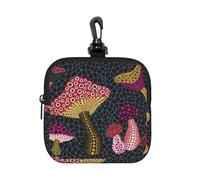 Mushroom Square Zipper Pouch with All-Over Print,Waterproof Rubber-Fabric, Lightweight Durable Small Organizer Bag for Coins, Cards, Keys