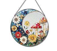 Mushroom Sun Catcher, Stained Glass Window Hangings with Floral Design, Acrylic Window Ornaments with Hanging Chain, Colourful Suncatcher for Home & Garden, Magic Gift for Nature Lovers & Kids