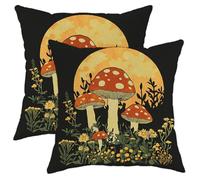Mushroom Throw Pillow Covers Set of 2, Black Vintage Toadstool Cushion Cases, Fall Decorative Square Nature Decor for Home Sofa Bed Couch 14x14 Inch