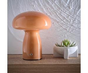 Mushroom Toadstool Glass Table Lamp in White, Duck Egg Blue, Green, Lemon, Mocha and Brown - Rechargeable Lamps (Brown)