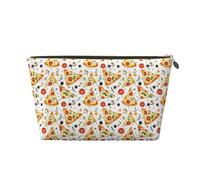 Mushroom Tomato Pizza Print Makeup Bag, Cosmetic Travel Toiletry Bag for Women, Cute Leather Makeup Pouch Organizer