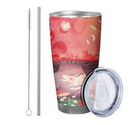 Mushroom tumbler Pack Of 1 Aesthetic Artistic Botanical Cloud Cute Funny Flower Leaves Sky red green Stainless Metal No Spill Hot And Cold Office Outdoor Club Dorm Coffee drinking cup 20 Ounce