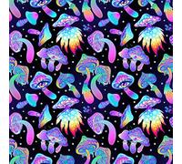 Mushroom Upholstery Fabric,Kawaii Trippy Botanical Fabric by The Yard Psychedelic Plant Indoor Outdoor Fabric for Kids Girls Teens Women Cartoon Cute Mushroom Fabric, DIY,Black 1 Yard