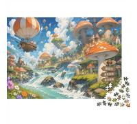 Mushroom Waterfall Village 1000pcs Mini Puzzle For Family Birthday Gift | 52x38cm Cardboard Living Room Decor Durable Structure Birthday Gift Stress Relief