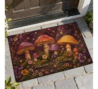Mushroom Welcome Door Mat, Cottage Fanciful Flower Butterfly Fall Violet Washable Low Profile Entry Mat Home Decor for Entryway Outdoor Porch Balcony 29x17 Inch