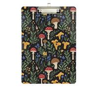 Mushroom Wildflower Black Clipboard Cute Clip Board A4 Standard Size Clipboards Hardboard, 12.5 x 9 Inches Silver Clip