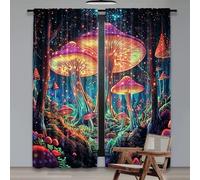 Mushroom Window Curtain, Forest Plant Drapes With Grommet, Room Darkening Thermal Insulated Energy Saving Curtains Privacy Curtains Panel for Teens Kids Window, W55" x L72" x 2 Panels