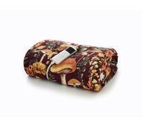 Mushroom Wine Heated Throw 140x180cm | Burgundy Electric Blanket with Autumn Botanical Print | Soft Flannel & Sherpa | Machine Washable Heated Throw | British Design