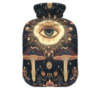 Mushroom with Eyes Psychedelic hot Waterbottle with Soft Cover, 2L Warm Water Bottle for Bed for Neck and Shoulder Pain Relief