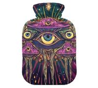 Mushroom with Eyes Psychedelic1 hot Water Bottle with Soft Cover, 2L Warm Compress for (Scenario), (Scenario), (Scenario)
