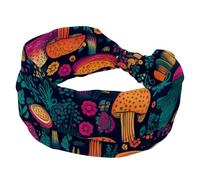 Mushroom with Leaves Wide Headband, Headbands for Women Girls, Knotted Cross Turban Head Band, Non Slip Hairband for Yoga, Workout, Running