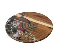 Mushroom Wooden Lazy Susan | Acacia Wood Lazy Susan Turntable Revolving Serving Tray | Round Floral Toadstool Print Rotating Serving Platter - 35cm