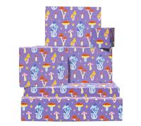Mushroom Wrapping Paper - Purple Gift Wrapping Paper For Men Women - 6 Gift Wrap Sheets - Vibrant Happy Mushrooms - Gift Wrap For Birthday Wedding Baby Shower Christmas - Gift Tags Includeds
