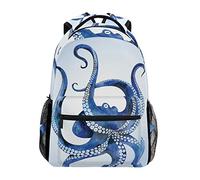 Mushroom068 Blue Marine Kraken Octopus Large Backpack for Kids Boys Girls Student Laptop iPad Tablet Travel School Bag w/Multiple Pockets for Men Women College