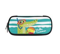 Mushroom068 Crocodile Playing with a Ball Small Pencil Pouch Large Capacity Pen Case Durable Pencil Pouch Zip Pen Pouch for School Teenage Girls Boys Men Women Stationery Storage Bag