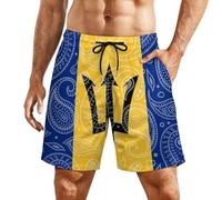 Mushroom068 Paisley and Barbados Flag Mens Beach Shorts Quick Dry Sport Swim Trunks Compression Liner Beach Pants