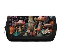 Mushrooms And Butterflies on Black Background Pencil Case Office Pencil Box Large Capacity Pencil Box Pouch Holder Double Zipper Pencil Case Use to Organize Desktop And Plan Space Home Office
