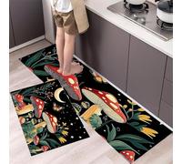 Mushrooms And Snails Kitchen Rug Set, 2 Pieces Non Slip and Anti Fatigue Magic Forest Kitchen Mat Set, Washable Floor Mat, Dark Green Standing Mats for Hallway Bedroom 40x60cm+40x120cm