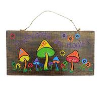 "Mushrooms are Magic!" Wooden Sign Plaque - Mushroom And Flower Design Wall Hanging (39cm x 20cm) Art for Front Door Porch Bar Pub Home Office Garden