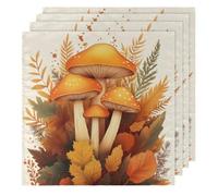 Mushrooms Autumn Leave Cloth Napkins Set of 4, Dinner Napkins Cloth 50 x 50 cm, Soft & Comfortable Reusable Napkin for Party Wedding Napkins
