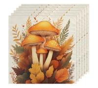 Mushrooms Autumn Leave Cloth Napkins Set of 6, Dinner Napkins Cloth 50 x 50 cm, Soft & Comfortable Reusable Napkin for Party Wedding Napkins