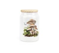 Mushrooms Ceramic Tea Storage Canister - Nature Outdoors Foraging Themed Gift - Kitchen Food Storage Jar/Container & Wooden Lid 600ml (14.5cm x 9.5cm)